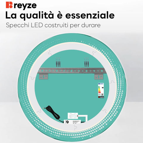 Specchio LED Rotondo | Pulsante touch | Luce bianca calda - Reyze Serie Simetria Modello 8