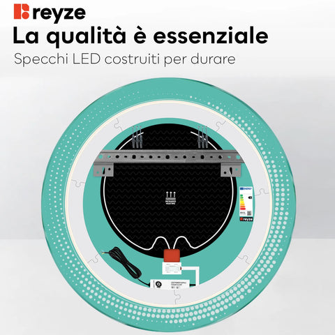 Specchio LED Rotondo | Pulsanti touch | Funzione anti-appannamento | Luce bianca calda - Reyze Serie Simetria Modello 8