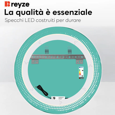 Specchio LED Rotondo | Controllo tramite interruttore a muro | Luce bianca fredda - Reyze Serie Simetria Modello 8