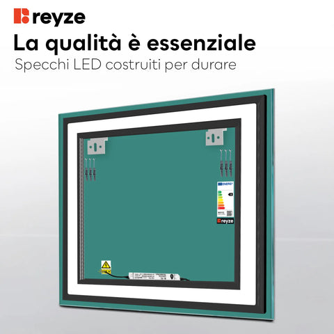 Specchio LED Quadrato | Controllo tramite interruttore a muro | Luce bianca fredda - Reyze Serie Salono Modello 2