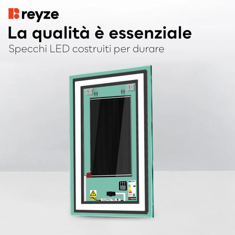 Specchio LED Verticale | Pulsanti touch | Funzione anti-appannamento | Luce bianca neutra - Reyze Serie Salono Modello 3