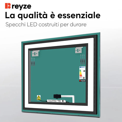 Specchio LED Quadrato | Pulsante touch | Luce bianca calda - Reyze Serie Salono Modello 3
