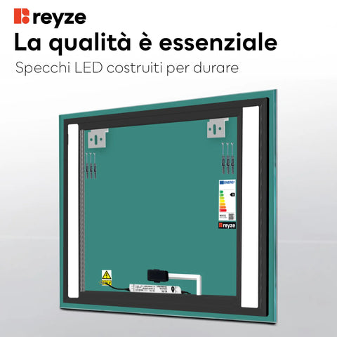 Specchio LED Quadrato | Pulsante touch | Luce bianca fredda - Reyze Serie Salono Modello 5