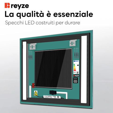 Specchio LED Quadrato | Pulsanti touch | Funzione anti-appannamento | Temperatura di colore regolabile - Reyze Serie Salono Modello 5
