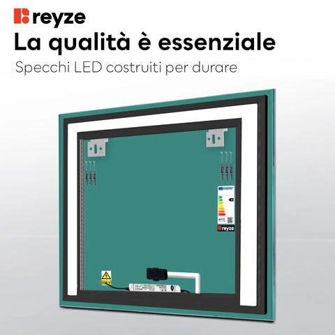 Specchio LED Quadrato | Pulsante touch | Luce bianca neutra - Reyze Serie Salono Modello 6