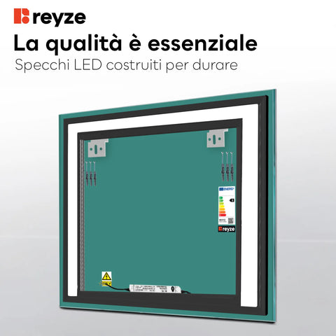 Specchio LED Quadrato | Controllo tramite interruttore a muro | Luce bianca fredda - Reyze Serie Salono Modello 6