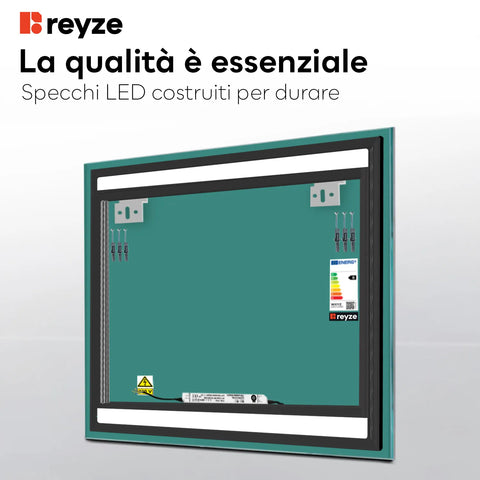 Specchio LED Quadrato | Controllo tramite interruttore a muro | Luce bianca fredda - Reyze Serie Salono Modello 7