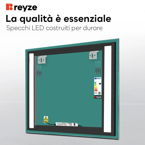 Specchio LED Quadrato | Controllo tramite interruttore a muro | Luce bianca fredda - Reyze Serie Salono Modello 8
