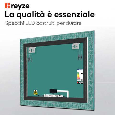 Specchio LED Quadrato | Pulsante touch | Luce bianca fredda - Reyze Serie Simetria Modello 1