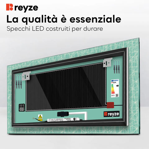 Specchio LED Rettangolare | Pulsanti touch | Funzione anti-appannamento | Luce bianca calda - Reyze Serie Simetria Modello 1