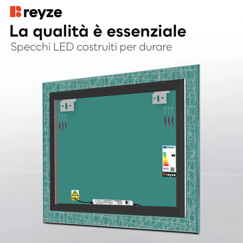 Specchio LED Quadrato | Controllo tramite interruttore a muro | Luce bianca neutra - Reyze Serie Simetria Modello 1