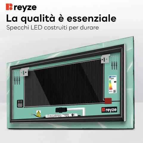 Specchio LED Rettangolare | Pulsanti touch | Funzione anti-appannamento | Luce bianca calda - Reyze Serie Simetria Modello 2
