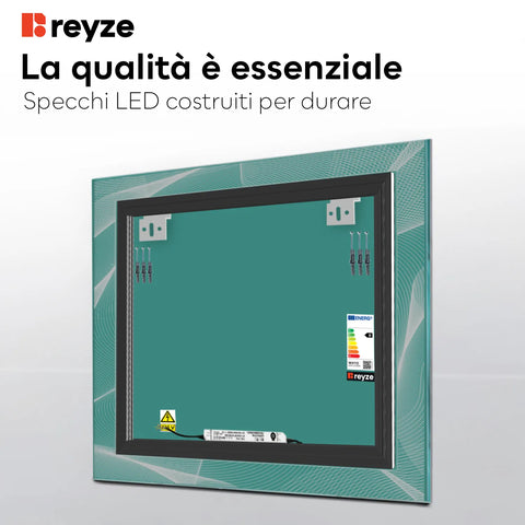 Specchio LED Quadrato | Controllo tramite interruttore a muro | Luce bianca fredda - Reyze Serie Simetria Modello 2