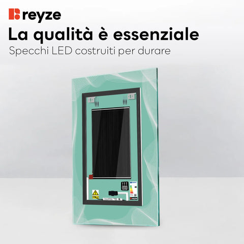 Specchio LED Verticale | Pulsanti touch | Funzione anti-appannamento | Luce bianca calda - Reyze Serie Simetria Modello 3