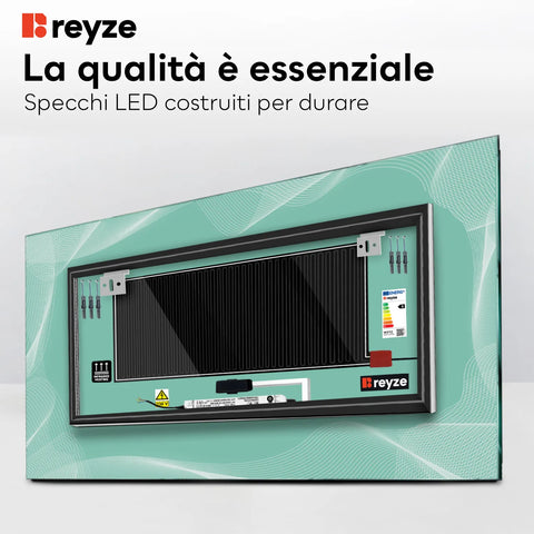 Specchio LED Rettangolare | Pulsanti touch | Funzione anti-appannamento | Luce bianca neutra - Reyze Serie Simetria Modello 3