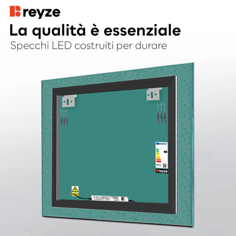 Specchio LED Quadrato | Controllo tramite interruttore a muro | Luce bianca fredda - Reyze Serie Simetria Modello 5
