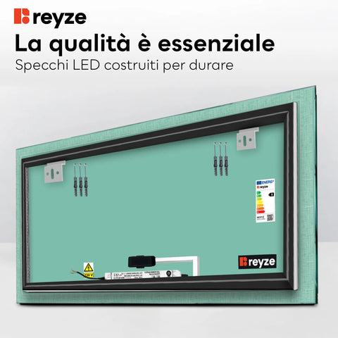 Specchio LED Rettangolare | Pulsante touch | Luce bianca fredda - Reyze Serie Simetria Modello 6