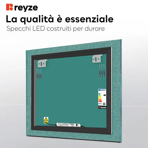 Specchio LED Quadrato | Controllo tramite interruttore a muro | Luce bianca neutra - Reyze Serie Simetria Modello 6