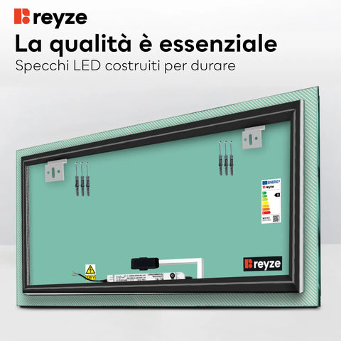 Specchio LED Rettangolare | Pulsante touch | Luce bianca calda - Reyze Serie Simetria Modello 7