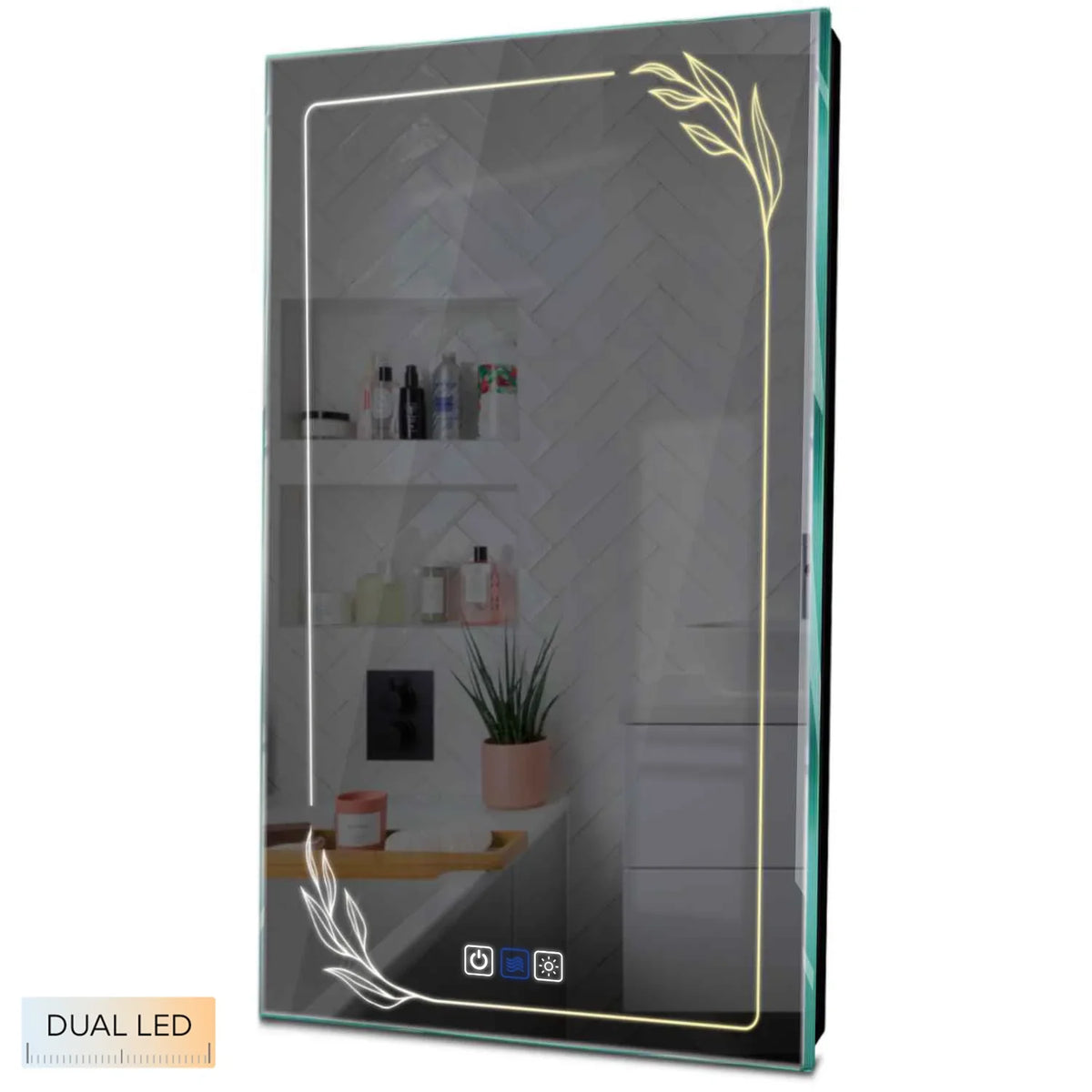 Specchio LED Verticale | Pulsanti touch | Funzione anti-appannamento | Temperatura di colore regolabile - Reyze Serie Good Vibes Modello 1