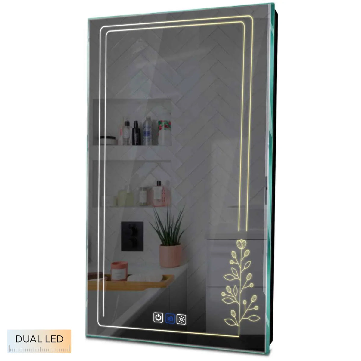 Specchio LED Verticale | Pulsanti touch | Funzione anti-appannamento | Temperatura di colore regolabile - Reyze Serie Good Vibes Modello 3