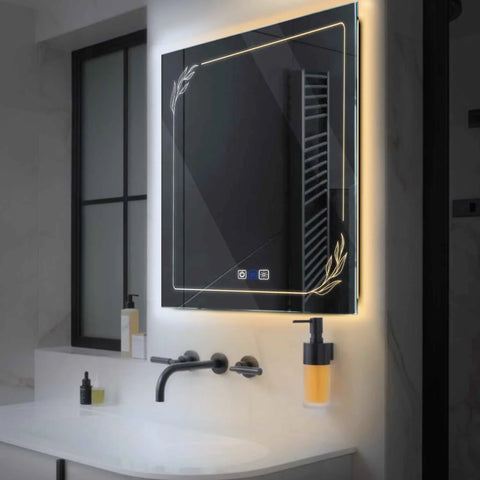 Specchio LED Quadrato | Pulsanti touch | Funzione anti-appannamento | Temperatura di colore regolabile - Reyze Serie Good Vibes Modello 1