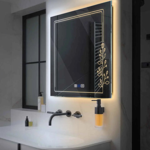 Specchio LED Quadrato | Pulsanti touch | Funzione anti-appannamento | Temperatura di colore regolabile - Reyze Serie Good Vibes Modello 2