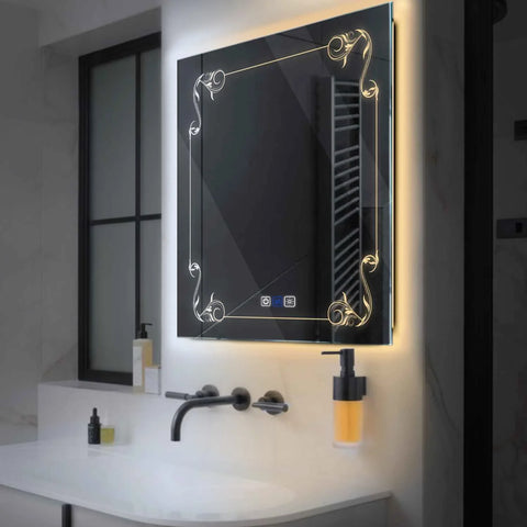 Specchio LED Quadrato | Pulsanti touch | Funzione anti-appannamento | Temperatura di colore regolabile - Reyze Serie Good Vibes Modello 5