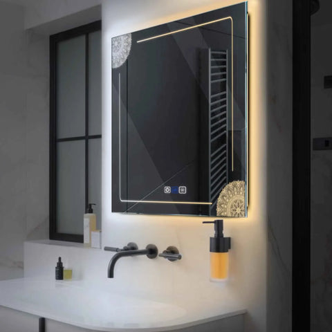Specchio LED Quadrato | Pulsanti touch | Funzione anti-appannamento | Temperatura di colore regolabile - Reyze Serie Good Vibes Modello 7