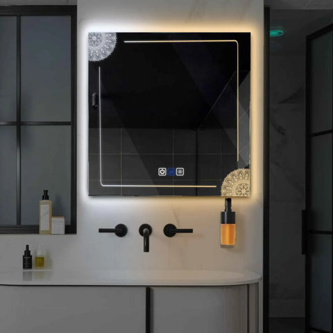Specchio LED Quadrato | Pulsanti touch | Funzione anti-appannamento | Temperatura di colore regolabile - Reyze Serie Good Vibes Modello 7