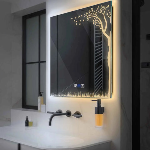 Specchio LED Quadrato | Pulsanti touch | Funzione anti-appannamento | Temperatura di colore regolabile - Reyze Serie Good Vibes Modello 8