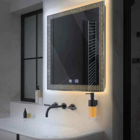 Specchio LED Quadrato | Pulsanti touch | Funzione anti-appannamento | Temperatura di colore regolabile - Reyze Serie Official Modello 1