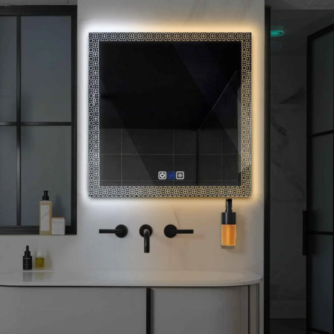 Specchio LED Quadrato | Pulsanti touch | Funzione anti-appannamento | Temperatura di colore regolabile - Reyze Serie Official Modello 1