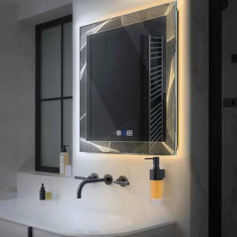 Specchio LED Quadrato | Pulsanti touch | Funzione anti-appannamento | Temperatura di colore regolabile - Reyze Serie Simetria Modello 2