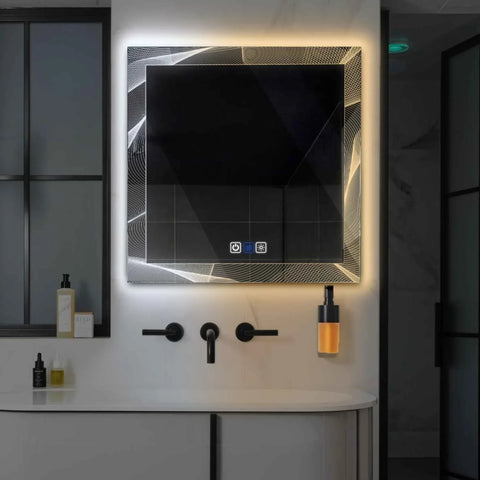 Specchio LED Quadrato | Pulsanti touch | Funzione anti-appannamento | Temperatura di colore regolabile - Reyze Serie Simetria Modello 2