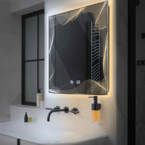 Specchio LED Quadrato | Pulsanti touch | Funzione anti-appannamento | Temperatura di colore regolabile - Reyze Serie Simetria Modello 3