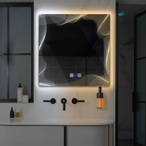 Specchio LED Quadrato | Pulsanti touch | Funzione anti-appannamento | Temperatura di colore regolabile - Reyze Serie Simetria Modello 3