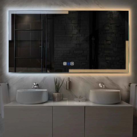 Specchio LED Rettangolare | Pulsanti touch | Funzione anti-appannamento | Temperatura di colore regolabile - Reyze Serie Edge Modello 2