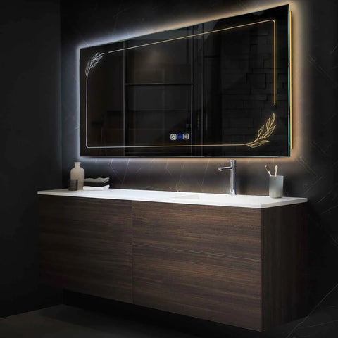 Specchio LED Rettangolare | Pulsanti touch | Funzione anti-appannamento | Temperatura di colore regolabile - Reyze Serie Good Vibes Modello 1