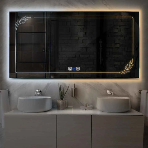 Specchio LED Rettangolare | Pulsanti touch | Funzione anti-appannamento | Temperatura di colore regolabile - Reyze Serie Good Vibes Modello 1