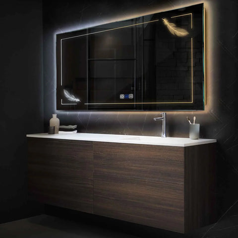 Specchio LED Rettangolare | Pulsanti touch | Funzione anti-appannamento | Temperatura di colore regolabile - Reyze Serie Good Vibes Modello 2