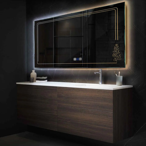 Specchio LED Rettangolare | Pulsanti touch | Funzione anti-appannamento | Temperatura di colore regolabile - Reyze Serie Good Vibes Modello 3