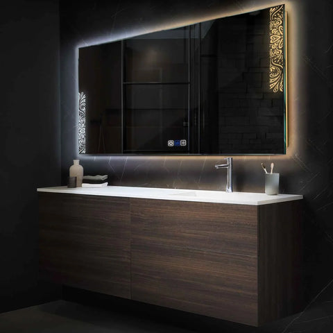 Specchio LED Rettangolare | Pulsanti touch | Funzione anti-appannamento | Temperatura di colore regolabile - Reyze Serie Good Vibes Modello 4
