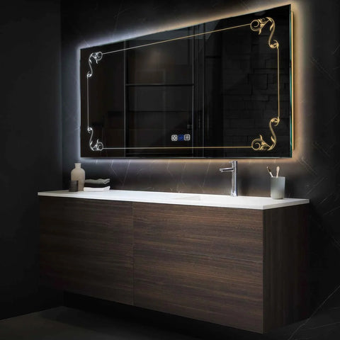 Specchio LED Rettangolare | Pulsanti touch | Funzione anti-appannamento | Temperatura di colore regolabile - Reyze Serie Good Vibes Modello 5