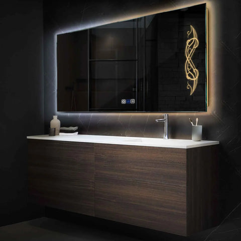 Specchio LED Rettangolare | Pulsanti touch | Funzione anti-appannamento | Temperatura di colore regolabile - Reyze Serie Good Vibes Modello 6
