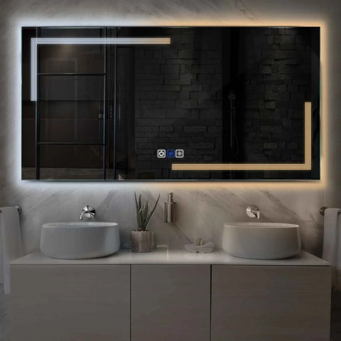 Specchio LED Rettangolare | Pulsanti touch | Funzione anti-appannamento | Temperatura di colore regolabile - Reyze Serie Minimal Modello 2