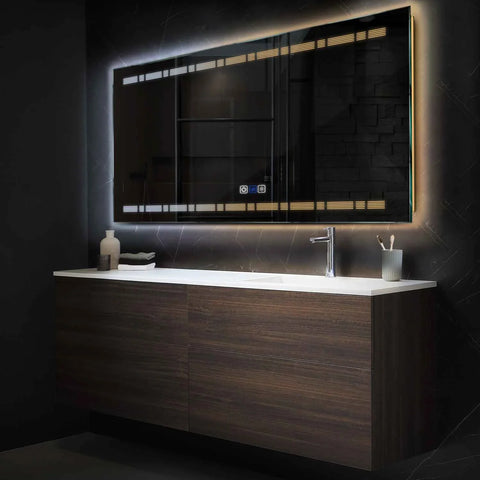 Specchio LED Rettangolare | Pulsanti touch | Funzione anti-appannamento | Temperatura di colore regolabile - Reyze Serie Minimal Modello 3
