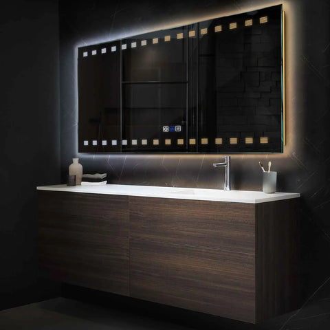 Specchio LED Rettangolare | Pulsanti touch | Funzione anti-appannamento | Temperatura di colore regolabile - Reyze Serie Minimal Modello 6