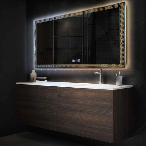 Specchio LED Rettangolare | Pulsanti touch | Funzione anti-appannamento | Temperatura di colore regolabile - Reyze Serie Official Modello 2