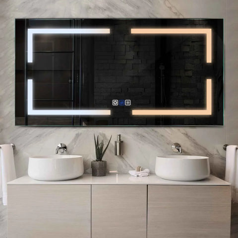 Specchio LED Rettangolare | Pulsanti touch | Funzione anti-appannamento | Temperatura di colore regolabile - Reyze Serie Salono Modello 2